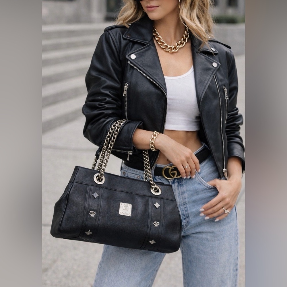 MCM München Leather Chain Straps Shoulder Bag with COA